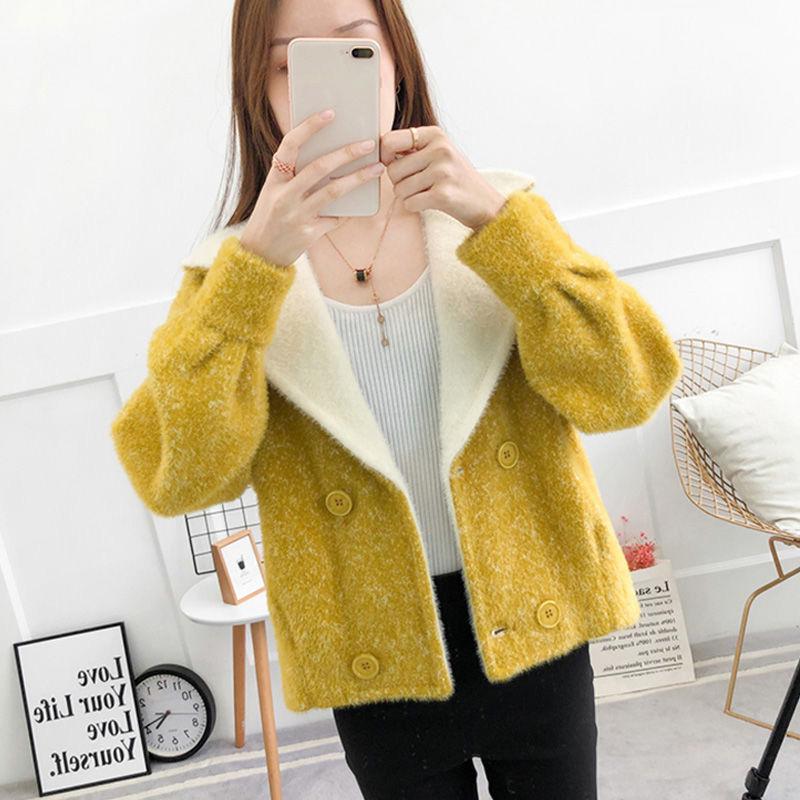 Autumn and Winter Knitted Cardigan Loose Lapel Long-sleeved Sweater Korean Fashion Thick Coat