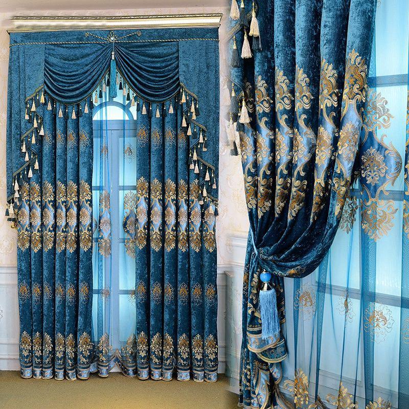 1/2pcs Luxury European-style High-end Embroidered Chenille Curtains Living Room Balcony Bedroom Villa Double Blackout Curtains