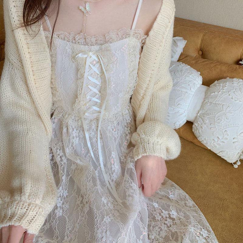 Summer Glitter First Love Long Skirt Female French Mid-length Lace Suspender Dress Little Fairy Temperament