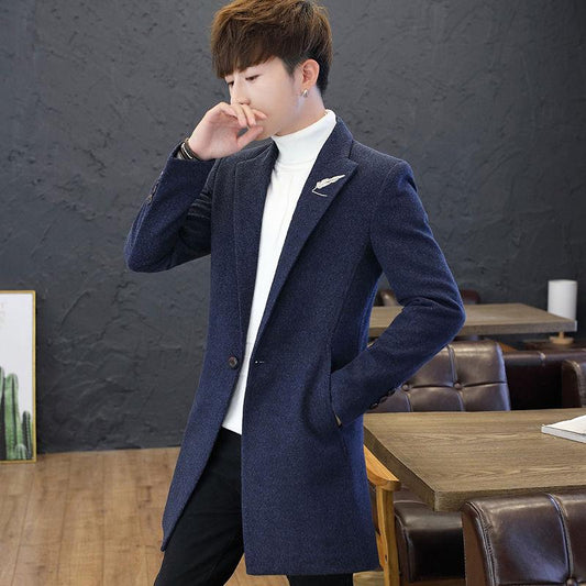 Windbreaker Men's clothes Autumn And Winter Medium and long section Woolen coat Large size
