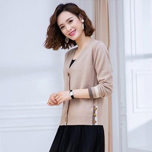 Spring and Autumn Style Shawl Solid Color Versatile Sweater Button Knit Sweater V-neck Gentle Warmth Trend