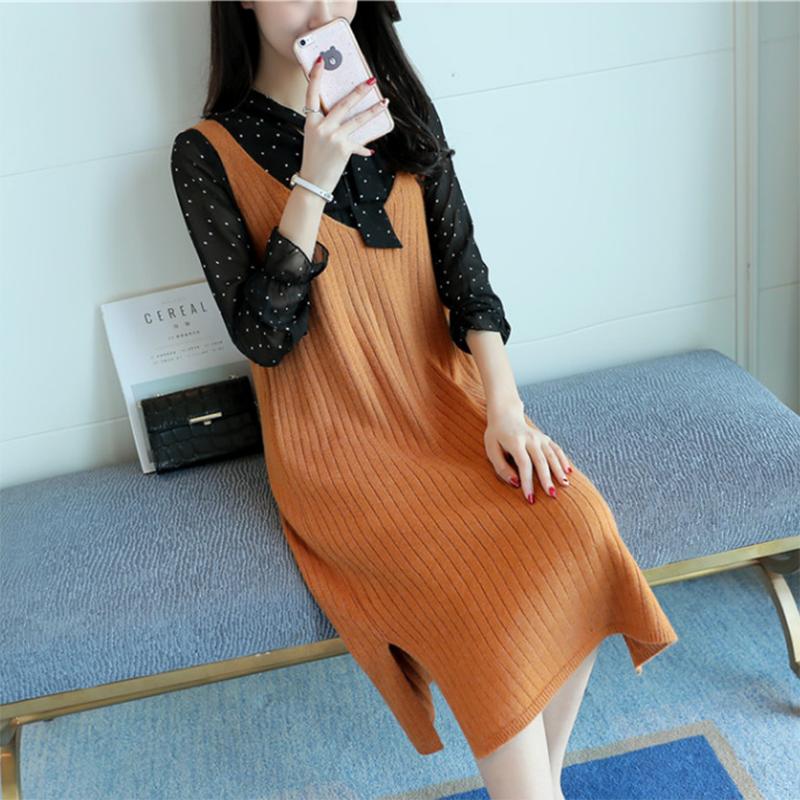 Spring and Autumn Loose Sleeveless Vest Pullover V-neck Mid-length Suspender Skirt Fashion Simple Female Suspender Skirt