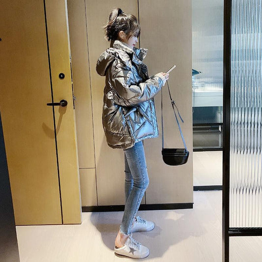 Glossy Down Jacket Women Thickened Warmth and Short Thinner Down Jacket Women