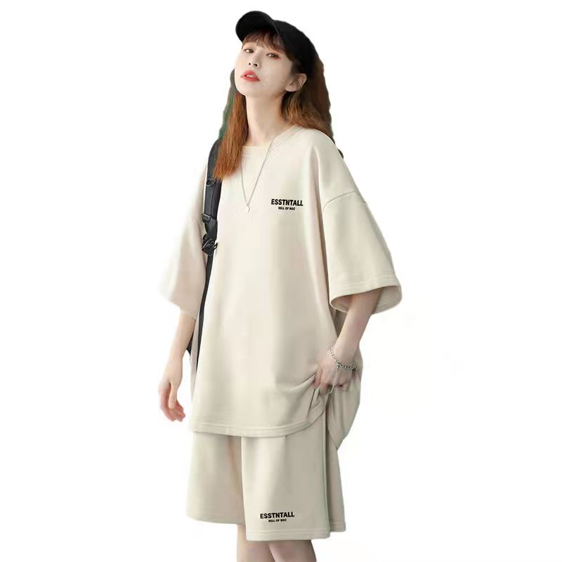 2PCS Women Summer Solid Oversized Tracksuit T-Shirt Shorts Matching Outfit Casual Two Piece Set Female Loose Sportswear Suit