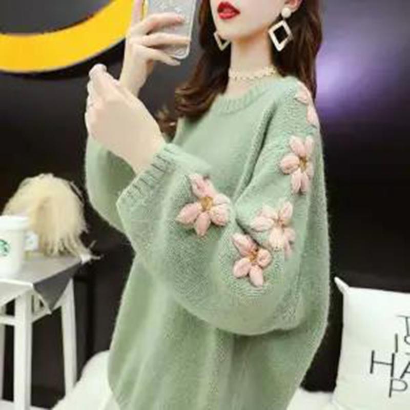 Autumn Winter Women Fashion Sweater Casual Knitting Sweater Round Neck Pullovers Loose Casual Long Sleeve Sweater