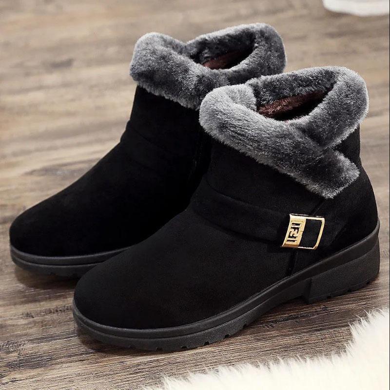 Women Winter Waterproof Anti Slip Mother Shoes Warm Fur Comfortable Ankle Boots
