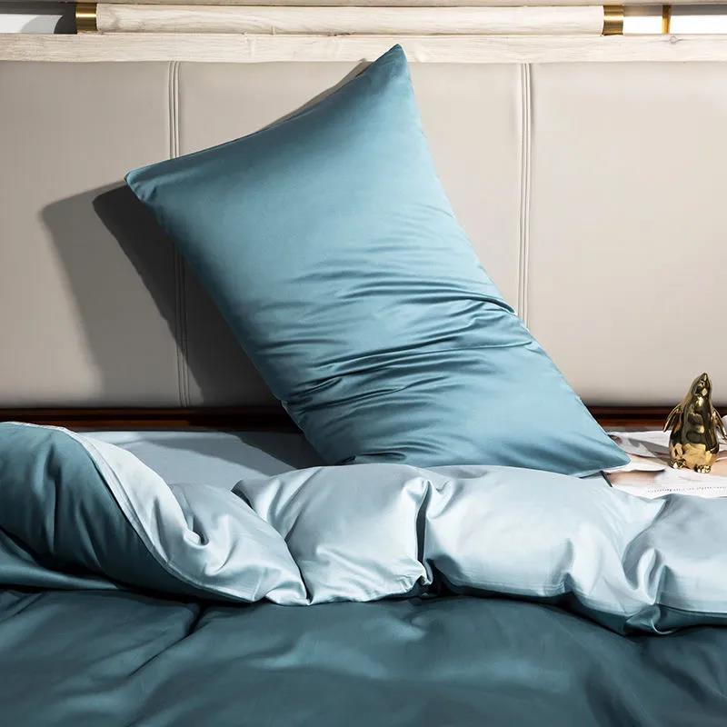 100% Cotton Solid Color Colorblock Pillow Cover High Density Silky Double Bedroom Bed Pillowcase