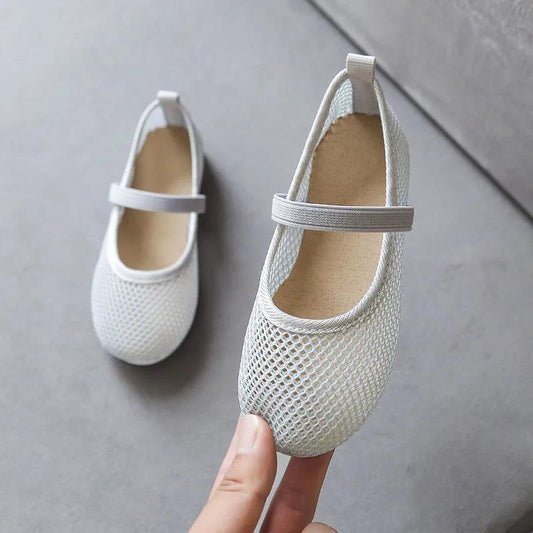 Girl's Summer Shoes Soft Sole Solid Color Princess Shoes Little Girls' Anti-slip Hollow Out Mesh Casual Light Shoes