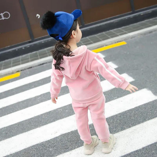 Children's Clothing Girls Autumn Clothing 2021 Children's Gold Velvet Sports Suit Baby Sweater Two-piece Suit