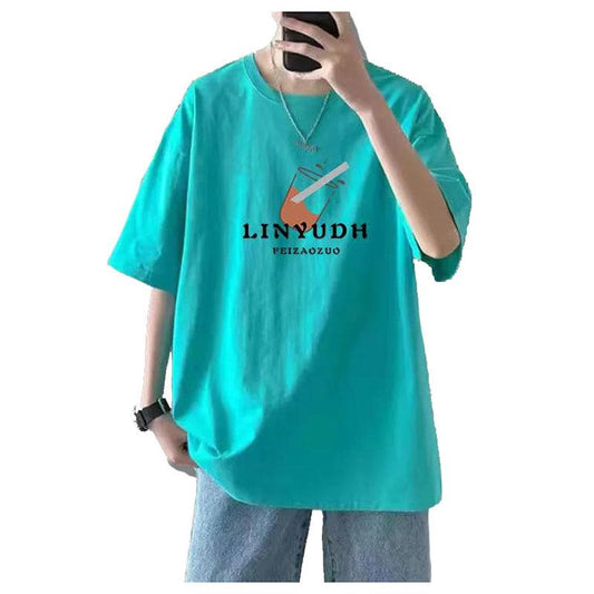 Men T-shirt Beach Trendy Print Tees Summer O-neck Short Sleeve Thin Shirt Soft Casual Loose Pullover for Teenage Students