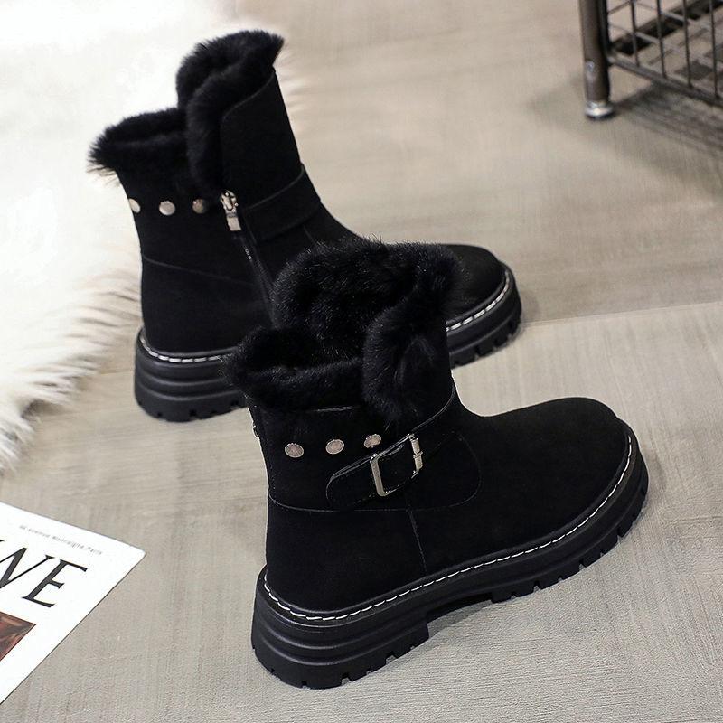 Winter Tube Snow Boots Woman Fur Plus Velvet Thick Bottom Anti-slip Wool Warm Cotton Shoes Winter Boots