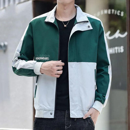 Spring and Autumn Men's Jacket Stand Collar Coat Colorblock Printing Top Trend Simple Bomber Jacket Zipper Sportwear