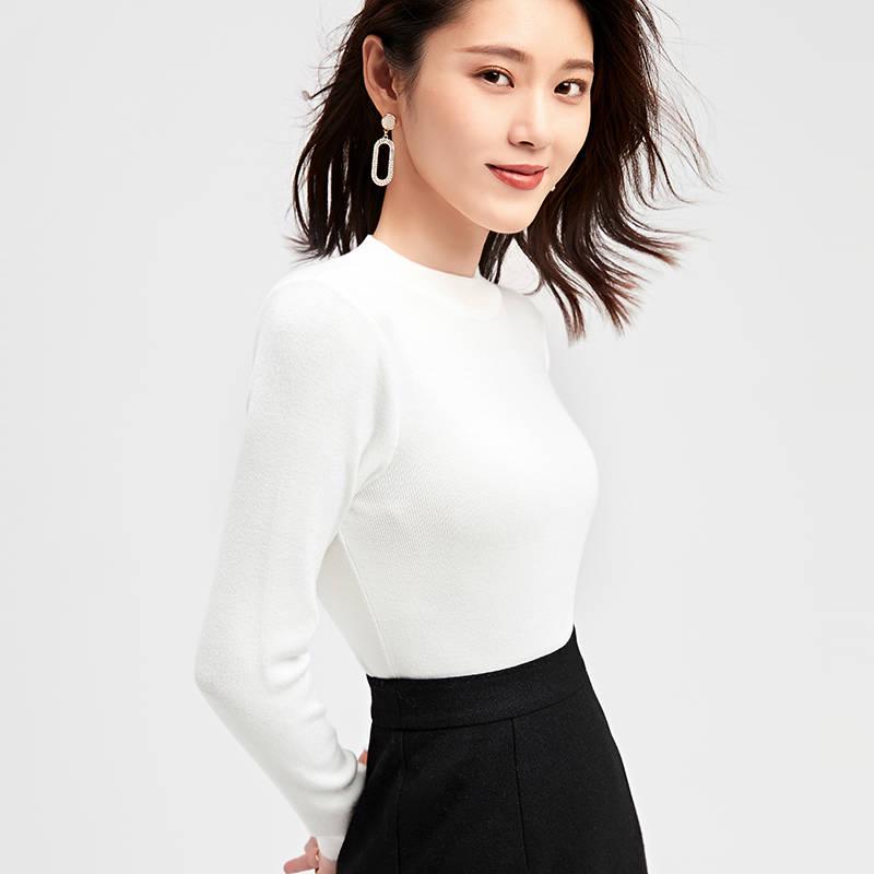 Pofulove Women Autumn Winter Black Half-high Collar Pullover Long Sleeve Bottoming Sweater Wear Slim