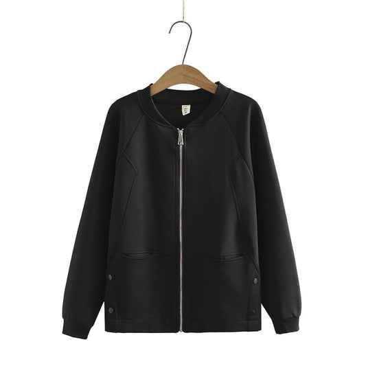 Plus Size Women's Autumn New Knitted Zipper Sweater Casual Stand Collar Jacket