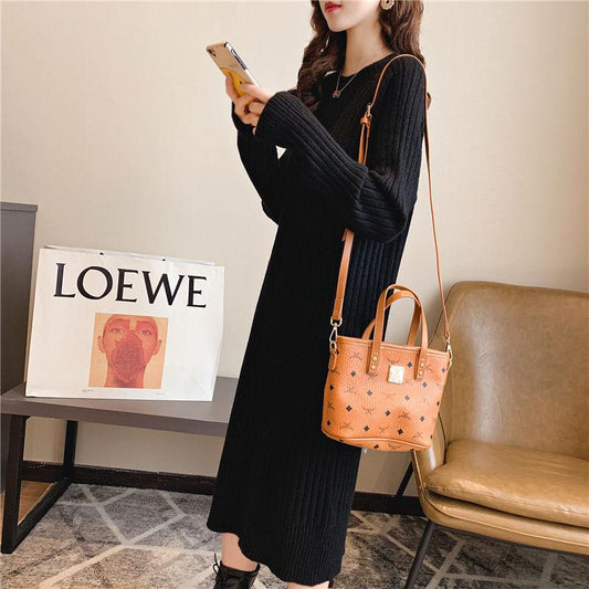 Round Neck Vertical Sweater Women Long Pullover Knit Tops Winter Bottoming Dress Knitted Lady