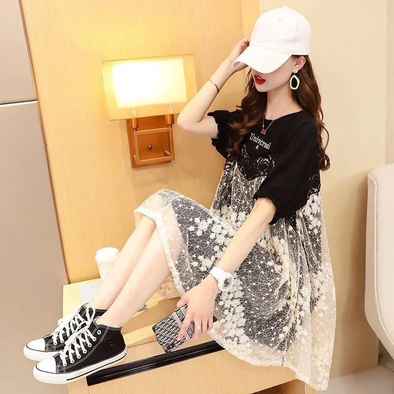 S-XXXL Lace Women's Summer Dress Short Sleeve Round Neck Daily Wear Office Dating Party