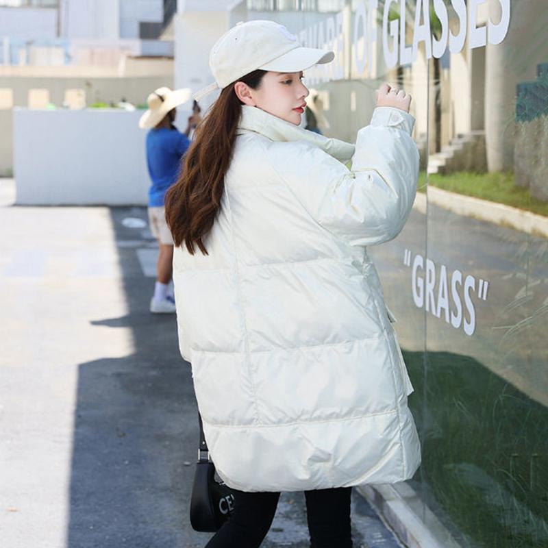 Women's Winter Korean Loose Quilted Coat Warm Stand-collar Down Jacket Women's Glossy Mid-length Down Jacket