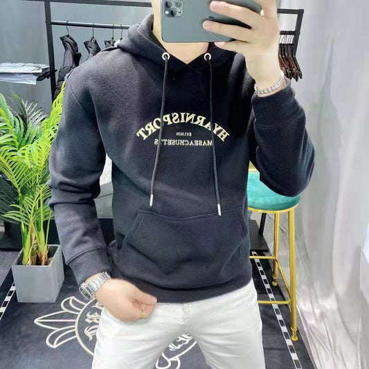 Spring and Autumn European Trend Hooded Sweater Men's Embroidery Letter Hooded Top