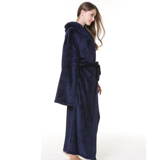 Extra-large Size Bathrobe Winter Thick Cashmere Homewear Long Hooded Coat Shawl Bathrobe for Men and Women