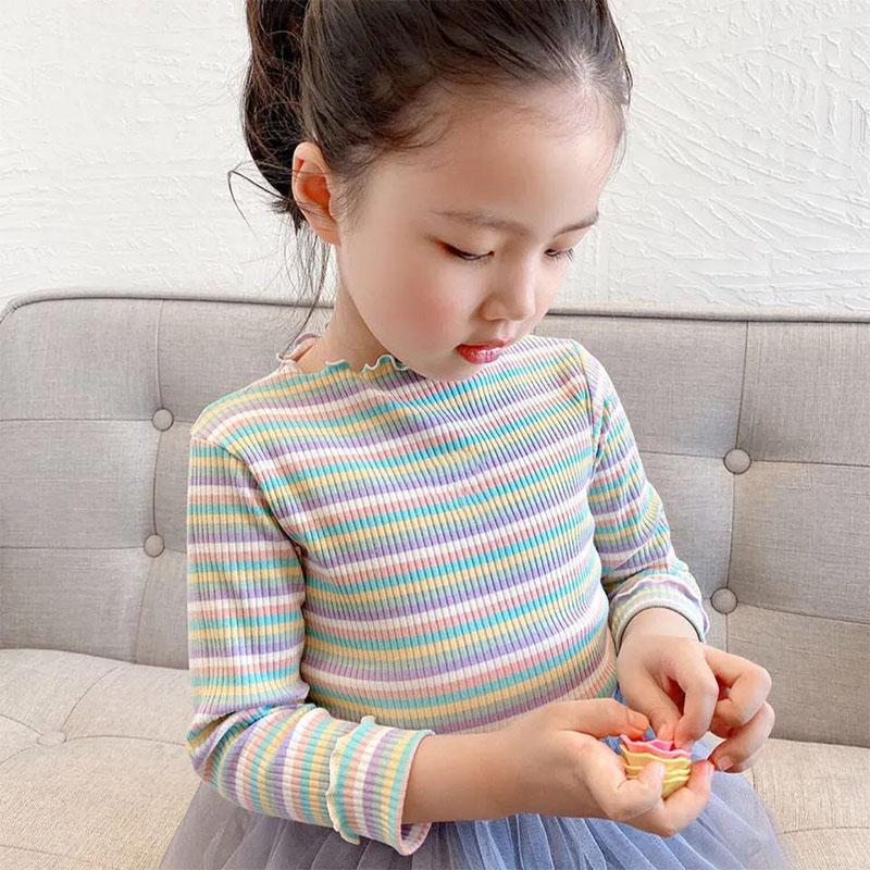 Girls' Bottoming Shirt Long-sleeved Student Striped Spring and Autumn Clothes Children's Shirt Cotton Western Style Korean Thin T-shirt
