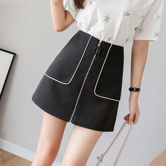 Pofulove Women High Waist Slim Chiffon Skirt with Pocket Anti-light Bag Hip Skirt Mini A-line Skirt