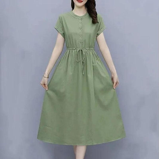 Women's Summer Dress Solid Color Round Neck Skirt Women's Large Size Mid Length A-Line Skirt