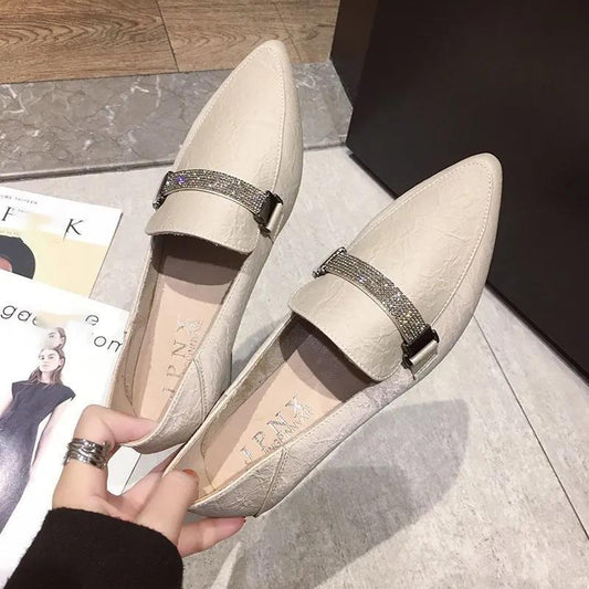 Pointed Shallow Mouth Rhinestone Belt Two Wear Single Shoes Women's Shoes Black Professional Work Shoes Low Heel Leather Shoes