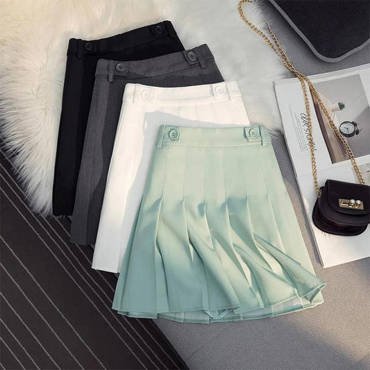 Pleated Skirt Women's Spring and Summer High Waist Anti-glare Black A-line Short Skirt