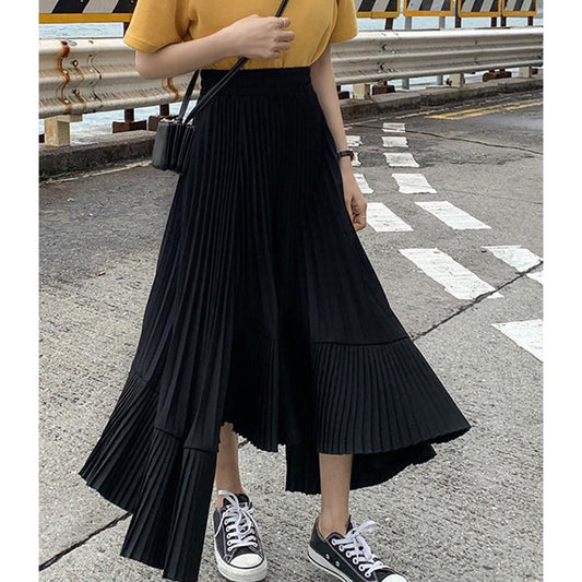 2020 High Waist Women Long Skirt White Pleated Skirts Casual Design Women Skirts Female Long Skirts