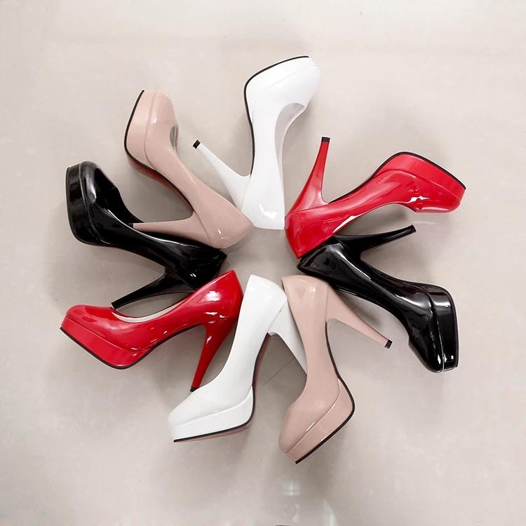 High Heels for Women Platform Shoes Patent Leather Black White Red Pumps Office Party Wedding Heels Womans Shoes