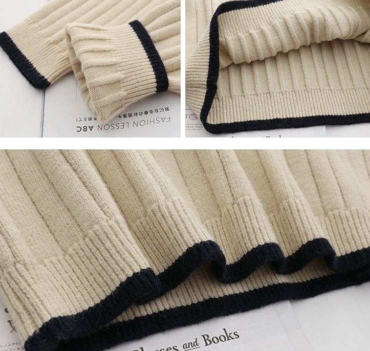 Women's Vertical Striped Solid Color Lapel Pullover Sweater Casual Loose Large Size Mid Length Knit Sweater