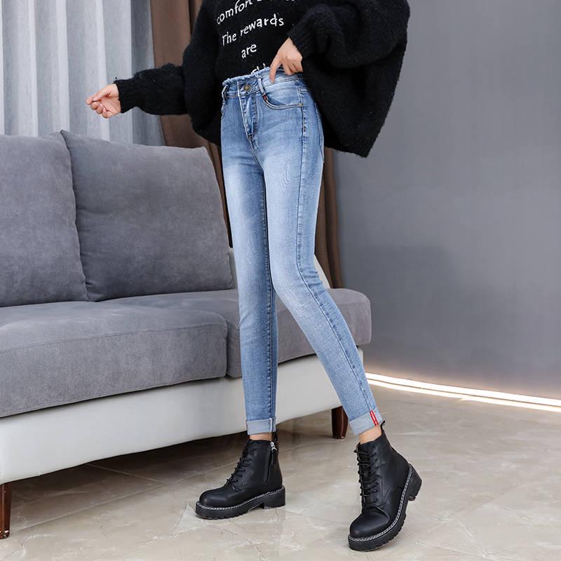 Women Jeans High Waist Elastic Pencil Pants Full Length Casual Lady