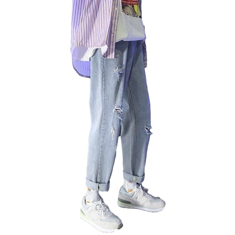 Men's Ripped Jeans Summer Thin Loose Straight Nine-point Pants Casual Pants Men's Trend