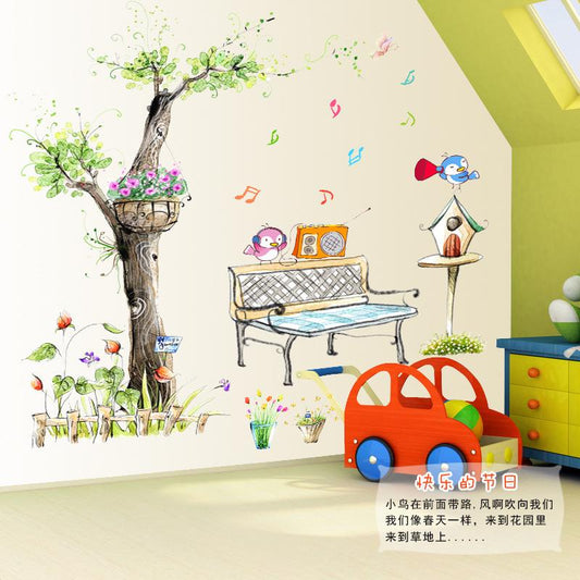 Bird Watching Cartoon Theme Children 'S Room Third Generation Removable Wall Sticker