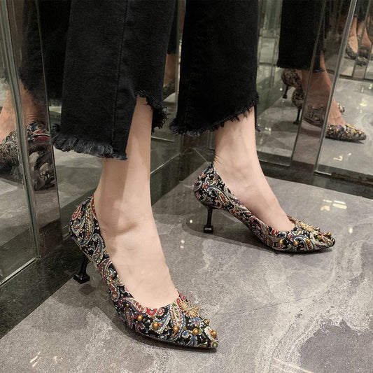 Plus Size 35-39 Summer Women Bohemian Prom High Heels Wear-resistant Non-slip Office Lady Sandals Bridal Shoes