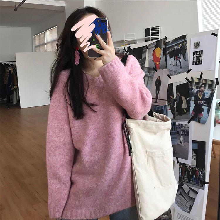 Pofulove Autumn Winter Korean Lazy Sweater Women Loose V-neck Pullover Long Sleeved Sweater