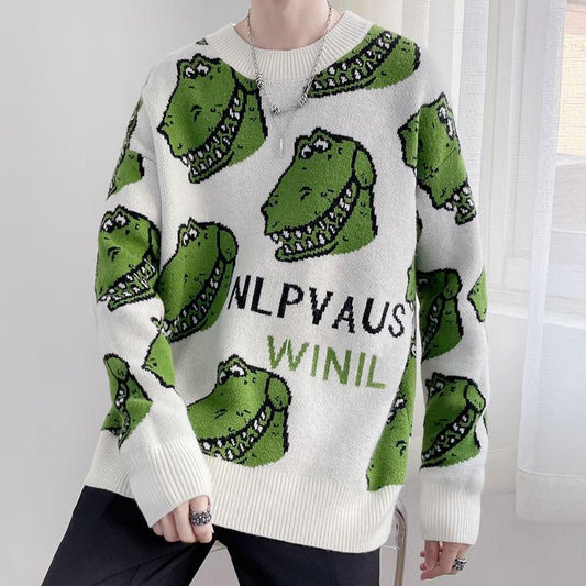 Autumn and Winter Lazy Style Sweater Men Thick Retro Loose Japanese Outer Wear Knitted Bottoming Shirt