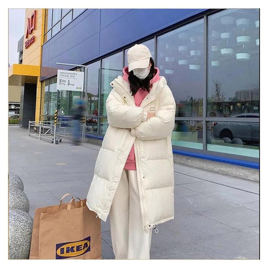 Down Jacket Blue Mid-length Loose and Light White Duck Down Jacket