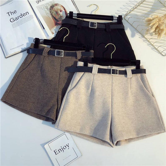 High Waist For Women Solid Woolen Short Pants Female Shorts Casual Wide Leg Solid Pockets Pants