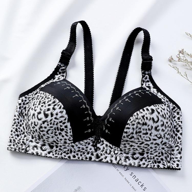Ladies Leopard Print Padded Underwear Adjustable Shoulder Strap Breathable Casual Comfy Bras