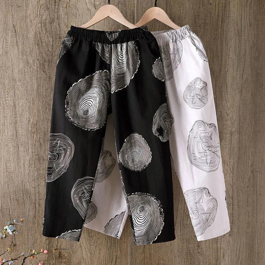 Cotton and Linen Printed Pants Women Loose Summer Thin Pants Women Plus Size Casual Pants Nine Points Harem Pants