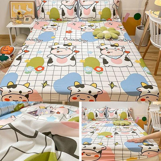 Three-piece Pillowcase with Thickened Non-slip Protective Cover Cotton Bedspread Mattress Cover Sheet