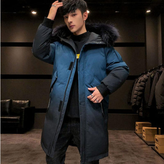 Winter Cotton-padded Jacket Clothing Men's Jacket Mid-length Gradient Color Cotton Clothes Bread Clothes Handsome Padded Jacket Warm Parka Coat