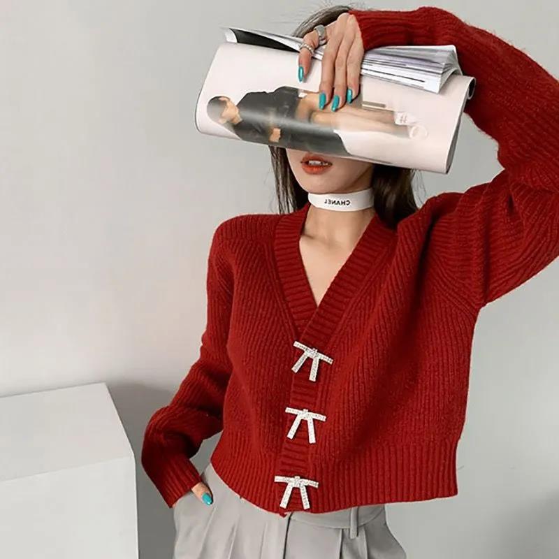 Autumn Korean Loose Bow Knot Twist College Wind Knit Sweater Student Sweater Cardigan Jacket Women