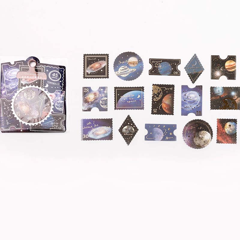 45PCS Stamping Sticker Pack Zhiyi Letter Salt Series Art Handbook Decoration Collage Material Stamp Sticker Small Fresh