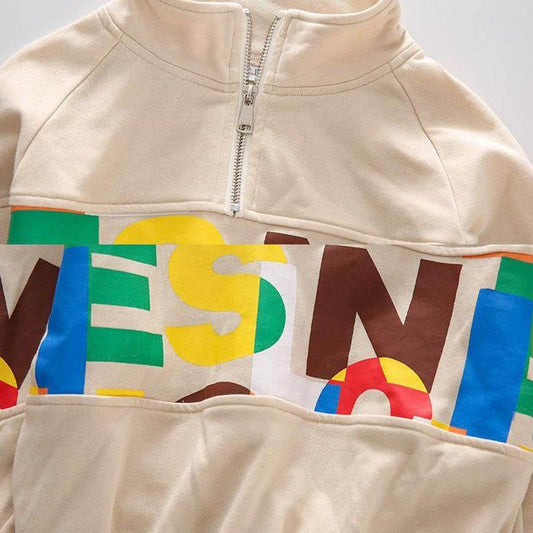 Girls Spring and Autumn Suit Thin Section Breathable Lightweight Sports Casual Letter Printing Pullover Loose Children's Two-piece Set