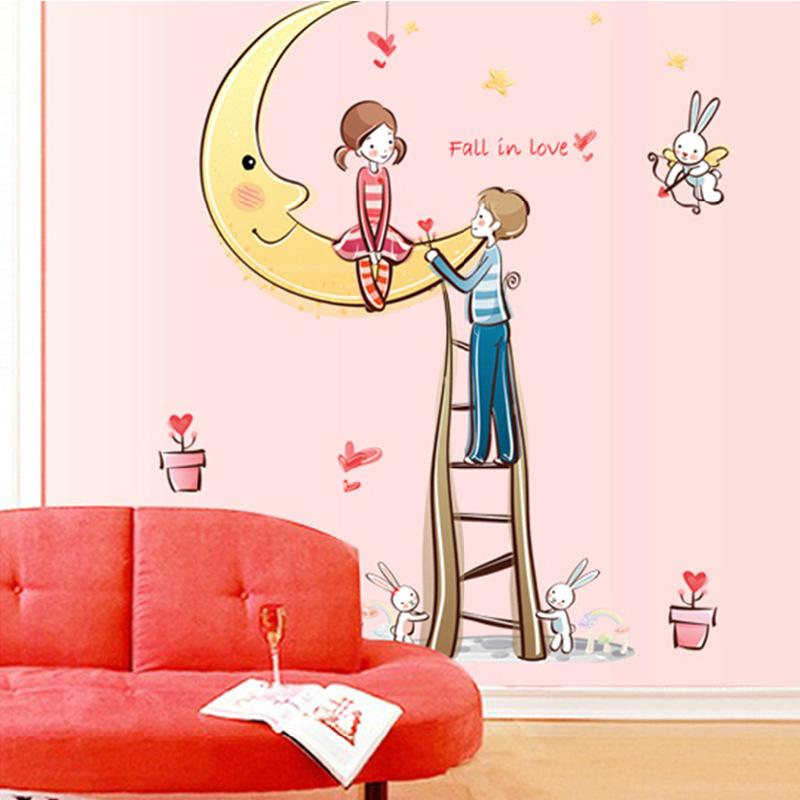Moon couple fifth generation removable wall stickers PVC fell in love romantic wallpaper