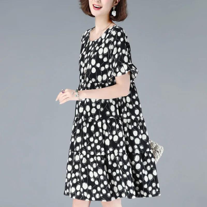 Polka Dot Short-sleeved Dress Plus Size Summer Loose Print DRESS