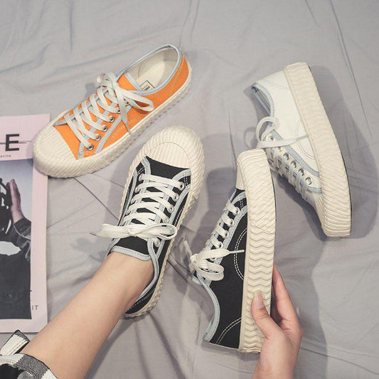 Black Sneakers Women Fashion Vulcanized Shoes Woman Designer Platform Chunky Sneakers Ladies Trainers Lace Up Spring Female Flat