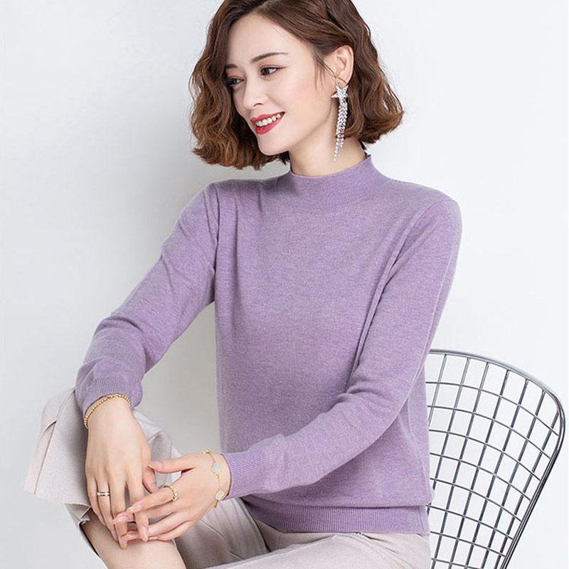 Autumn and Winter Loose Wild Cardigan Half High Neck Large Size Knitted Sweater Solid Color Comfortable Female Bottoming Shirt